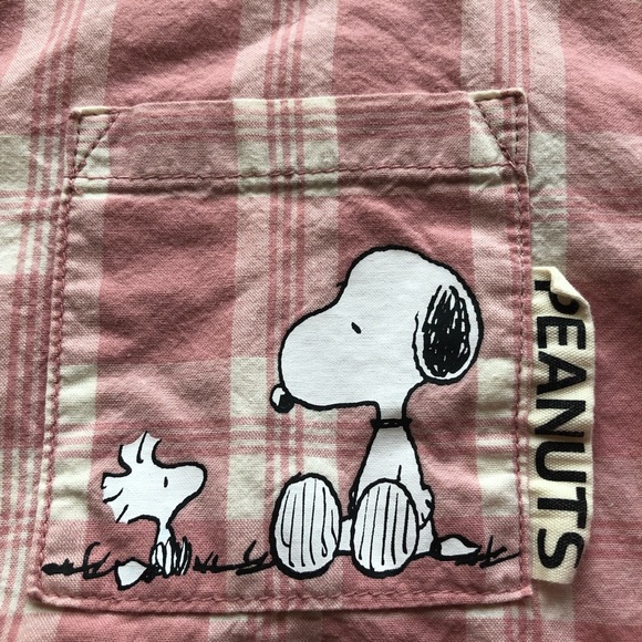 Zara Peanuts Charlie Brown Girls Size 9 Pink/White Plaid Button-Up Shirt Classic - Picture 11 of 16